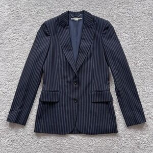 Stella McCartney Pinstripe Suit Blazer Womens 38 Blue Wool Lined Two Button